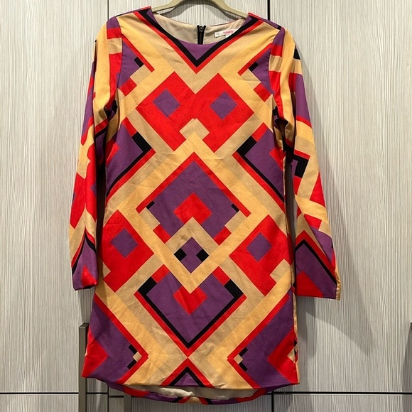 Naven | 70's Mini Dress | Geometric Purple, Red,‎ Gold | Women's Size 6 - Picture 3 of 11